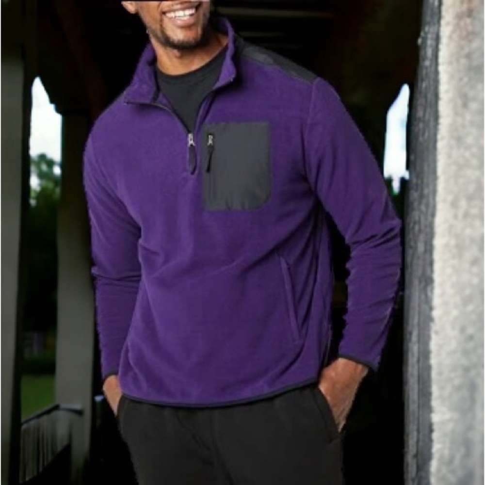Amazon Essentials Men's Quarter-Zip Polar Fleece Jacket - Purple/Black, Size XXL